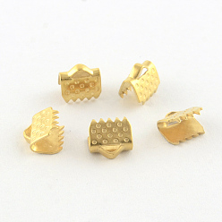 Real 18K Gold Plated 304 Stainless Steel Ribbon Crimp Ends, Golden, 10x20mm, Hole: 3mm