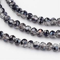 Black Plated Electroplate Glass Bead Strands, Half Plated, Faceted, Rondelle, Black Plated, 3x2mm, Hole: 1mm, about 165~169pcs/strand, 15~16 inch(38~40cm)