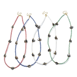Mixed Color Natural Shell Nugget & Glass Seed Beaded Necklaces, Mixed Color, 20.75~20.94 inch(52.7~53.2cm)