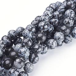 Snowflake Obsidian Natural Snowflake Obsidian Beads Strands, Round, 10mm, Hole: 1mm, about 40pcs/strand, 16 inch