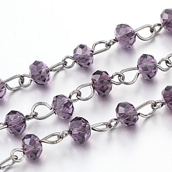 Фиолетовый Ручной работы из стекла бисерные цепочки для ожерелья браслеты решений, с бронзовым тоном латуни, несварные, фиолетовые, 39.3 дюйм, около 92 шт / нитка