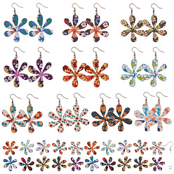 Mixed Color SUNNYCLUE DIY Dangle Earrings Making Kits, Printing PU Leather Pendants with Double-Sided Flower Pattern, Brass Earring Hooks and Iron Jump Rings, Mixed Color, about 80pcs/set
