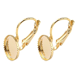 Real 14K Gold Plated Brass Leverback Earring Findings, Earring Settings with Round Tray, Cadmium Free & Lead Free, Real 14K Gold Plated, 19.5x11x10.5mm, Pin: 0.8mm