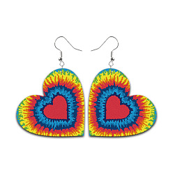 Colorido Pendientes colgantes de corazón de cuero de pu con bandera del orgullo del color del arco iris, pendientes largos de latón para mujer, colorido, 70x45x1.5 mm