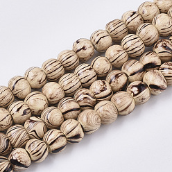 Blanc Navajo Brins de perles en bois naturel teint, avec motif ondulé, sans plomb, ronde, navajo blanc, 8.5x7mm, Trou: 2mm, Environ 139 pcs/chapelet, 36.61 pouce