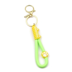Green Yellow Cat Paw Print PVC Rope Keychains, with Zinc Alloy Finding, for Bag Doll Pendant Decoration, Green Yellow, 17.5cm