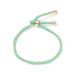Spring Green Couple Wave Pattern Nylon Round Cord Silder Bracelet with Brass Clasp for Women, Cadmium Free & Lead Free, Spring Green, Inner Diameter: 2-1/2inch(6.25~6.3cm) 