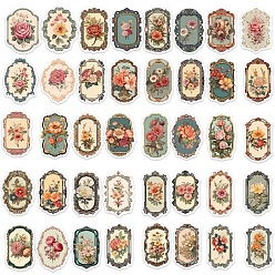Mixed Color Retro PVC Self-Adhesive Floral Stickers, Waterproof Flower Decals, for Party Decorative Presents, Kid's Art Craft, Mixed Color, 30~60mm, 50pcs/set