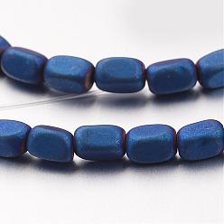 Blue Plated Electroplate Non-magnetic Synthetic Hematite Bead Strands, Frosted, Cuboid, Blue Plated, 5x3mm, Hole: 1mm, about 87pcs/strand, 15.7 inch