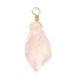 Rose Quartz Natural Rose Quartz Pendants, with Real 18K Gold Plated Eco-Friendly Copper Wire, Nuggets, 21.92~37.71x9.96~20.80x7~10mm, Hole: 3mm