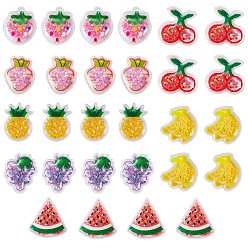 Colorido 28 piezas cabujones de plástico de pvc transparente, con la lentejuela, fresa & uvas & banana, colorido, 35x28 mm