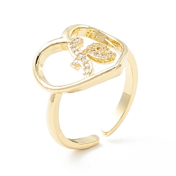 Настоящее золото 18K Сердце из прозрачного кубического циркония с кольцом-манжетой в виде розы, широкое полое открытое кольцо для женщин, без кадмия и без свинца, реальный 18 k позолоченный, размер США 6 1/2 (16.9 мм)