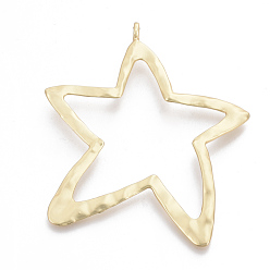 Real 18K Gold Plated Alloy Big Pendants, Matte Style, Star, Cadmium Free & Nickel Free & Lead Free, Real 14K Gold Plated, 89x76x2.5mm, Hole: 4.5mm