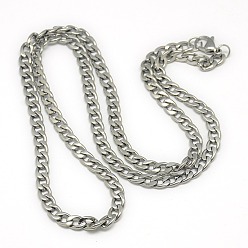 Stainless Steel Color Trendy Men's 201 Stainless Steel Chain Curb Necklaces, with Lobster Claw Clasps, Stainless Steel Color, 23.62 inch(60cm)