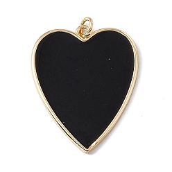 Black Brass Enamel Pendants, with Jump Ring, Cadmium Free & Nickel Free & Lead Free, Rack Plating, Heart, Real 18K Gold Plated, Black, 31x25x2mm, Hole: 3mm