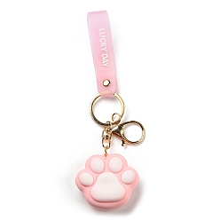 Pink Epoxy Resin Cat Paw Keychain, Cute Charm Golden Tone Alloy Key Ring Ornament, Pink, 45x50mm