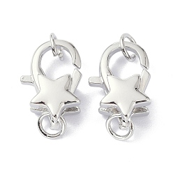 Platinum Eco-Friendly Brass Lobster Claw Clasps, with Jump Ring, Star, Platinum, 15.7x10.7x6mm