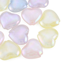Color mezclado Perlas de acrílico chapadas en arco iris iridiscentes, perlas de brillo, corazón, color mezclado, 21.5x24x8.5 mm, agujero: 2.5 mm