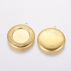 Raw(Unplated) Brass Locket Pendants, Flat Round, Nickel Free, Raw(Unplated), 36x32x6mm, Hole: 2.5mm