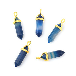 Natural Agate Natural Agate Pointed Pendants, with Random Alloy Pendant Hexagon Bead Cap Bails, Golden, Bullet, 37~40x12.5x10mm, Hole: 3x4.5mm