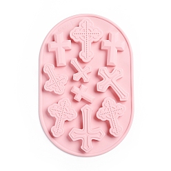 Pink Religion Theme Food Grade Silicone Molds, Fondant Molds, Baking Molds, Chocolate, Candy, Biscuits, UV Resin & Epoxy Resin Jewelry Making, Cross, Pink, 227x150x13mm, Inner Size: 37~72x25~56mm