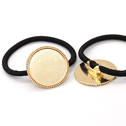 Golden Zinc Alloy Cabochon Settings, Hair Ties Findings, Flat Round, Golden, Tray: 25mm, about 10pcs/bag