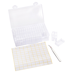 Stainless Steel Color 304 Stainless Steel Beading Tweezers, Plastic Bead Storage Containers and Label Paster, Stainless Steel Color, 13x22.5x5.5cm, 64pcs/set