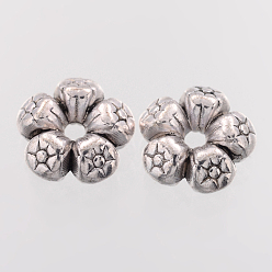 Plata Antigua Encantos del corazón del estilo tibetano espaciadores de plata de los granos, sin plomo y níquel y cadmio, plata antigua, sobre 7.5 mm de diámetro, agujero: 1 mm