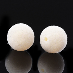 Creamy White Flocky Acrylic Beads, Round, Creamy White, 16x15.5~16mm, Hole: 2mm