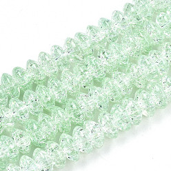 Verde Claro Abalorios de vidrio craquelados, teñido y climatizada, Rondana plana, verde claro, 8x4 mm, agujero: 1 mm, sobre 89~95 unidades / cadena, 15.16~15.55 pulgada (38.5~39.5 cm)