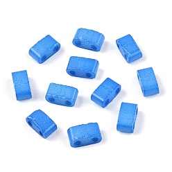 Dodger Blue 2-Hole Baking Paint Glass Seed Beads, Rectangle, Dodger Blue, 4.5~5.5x2x2~2.5mm, Hole: 0.5~0.8mm