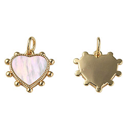 Real 18K Gold Plated Natural Shell Charms, with Brass Findings, Nickel Free, Heart, Real 18K Gold Plated, 12.5x13x2mm, Jump Ring: 5x1mm, 3mm inner diameter