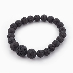 Lave Bracelets extensibles en perles de lave naturelle, 2-1/8 pouce (5.4 cm)