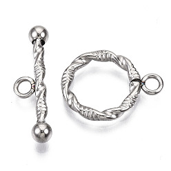 Stainless Steel Color 201 Stainless Steel Toggle Clasps, Textured, Ring, Stainless Steel Color, Ring: 19x15x2mm, Hole: 2mm, Bar: 25x7x4mm, Hole: 2mm.