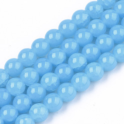Light Sky Blue Imitation Jade Glass Beads, Crackle, Dyed & Heated, Round, Light Sky Blue, 8x7.5mm, Hole: 1.5mm, about 51~52pcs/strand, 15.35~15.55 inch(39~39.5cm)