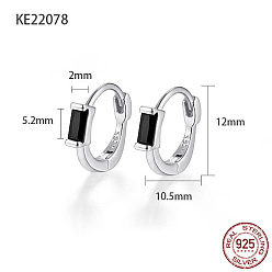 Black Rhodium Plated 925 Sterling Silver Pave Cubic Zirconia Rectangle Hoop Earrings for Women, with 925 Stamp, Platinum, Black, 12x2x10.5mm