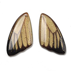Pale Goldenrod Transparent Epoxy Resin Pendants, with Glitter Powder, Wing Charms, Pale Goldenrod, 26x13x2.5mm, Hole: 1mm