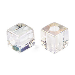 Clear Transparent Resin European Beads, Pearl Luster Plated, Large Hole Beads, Cube, Clear, 20x20x20mm, Hole: 8mm
