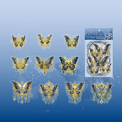 Marine Blue 20Pcs 10 Styles Laser Waterproof PET Butterfly Decorative Stickers, Self-adhesive Decals, for DIY Scrapbooking, Marine Blue, 50~70mm, 2pcs/style