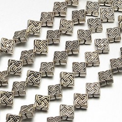 Antique Silver Tibetan Style Rhombus Alloy Bead Strands, Lead Free & Cadmium Free & Nickel Free, Antique Silver, 7x4mm, Hole: 1mm, about 23pcs/strand, 8 inch