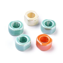 Color mezclado Cuentas de porcelana hechas a mano, porcelánico esmaltado brillante, oval, color mezclado, 22~22.5x19~19.5x12~13 mm, agujero: 11~11.5 mm