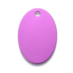 Púrpura Colgantes de aluminio para mascotas, estampar etiqueta en blanco, oval, púrpura, 38x25x1 mm, agujero: 3.5 mm
