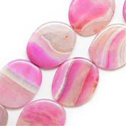 Perlas de Color Rosa Cuentas de ágata natural de hebra, teñido, oval, rosa perla, 39~40x32.5~33x6.5~7 mm, agujero: 2.5 mm, sobre 10 unidades / cadena, 16.3 pulgada