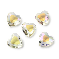 Jaune Clair Cabochons en verre transparent strass, facette, cœur, pointé en arrière, jaune clair, 12x12x5.5mm