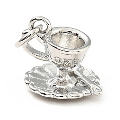 Platinum Brass Pendants, with Jump Rings, Cadmium Free & Lead Free, Cup with Saucer & Word Roya, Platinum, 15mm, Hole: 3.3mm