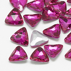 Rose Pointed Back Glass Rhinestone Cabochons, Back Plated, Faceted, Triangle, Rose, 11x12x4.5mm