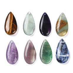 Mixed Stone Natural Gemstone Pendants, Teardrop Charms, 40x20x8mm, Hole: 1.2mm
