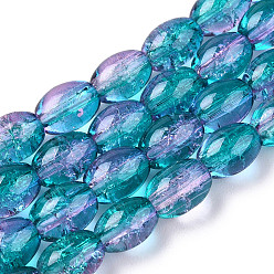 Dark Cyan Transparent Crackle Glass Beads Strands, Oval, Dark Cyan, 8x5.5~6mm, Hole: 1mm, about 100pcs/strand, 31.4 inch