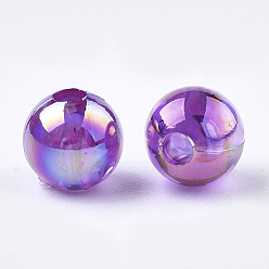 Темно-Фиолетовый Прозрачные пластиковые бусины, с покрытием AB цвета, круглые, темно-фиолетовый, 6 мм, отверстия : 1.6 mm , 4500 шт / 500 г