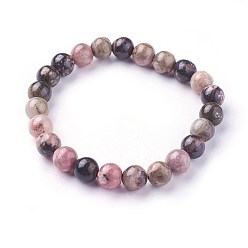 Rhodonite Perles de rhodonite naturelles étendent bracelets, ronde, 2 pouces ~ 2-1/8 pouces (5.2~5.5 cm), perles: 8~9 mm